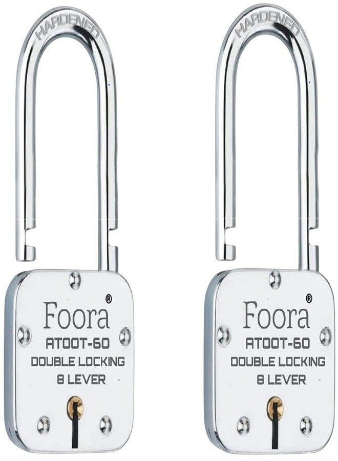 Foora Atoot 60mm Long Lock for Home, Door, Gate & Shop Shutter | Heavy Duty Double Locking Security Padlock | Rust-Proof Metal Body | Pack of 2 Locks with Keys - Image 1